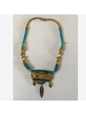 2 necklaces 1 bracelet Gold &Turquoise Beaded Necklace & Faux Pearl with brace